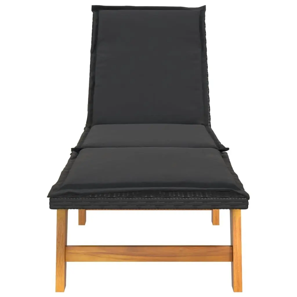 Sun Lounger with Cushion Poly Rattan&Solid Wood Acacia 319723