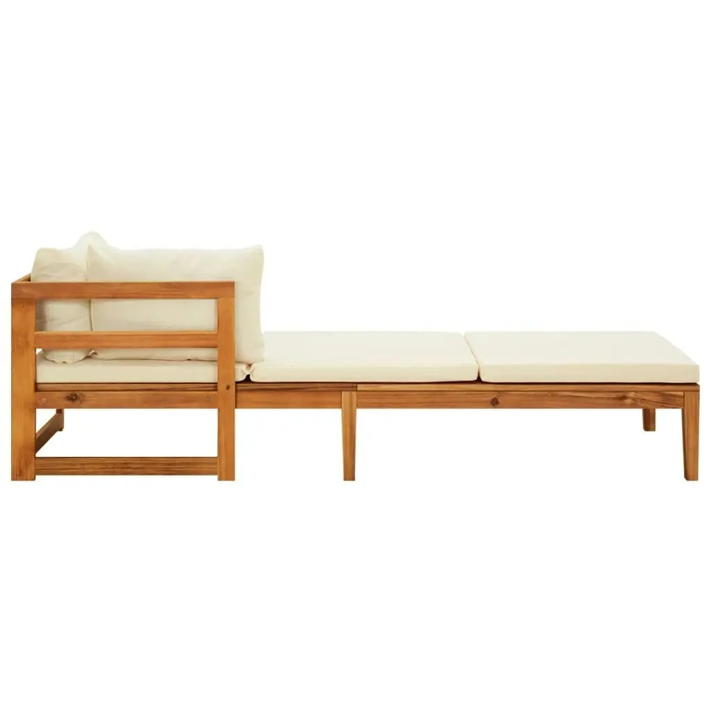 Sun Lounger with 1 Armrest Cream White Solid Acacia Wood 316313