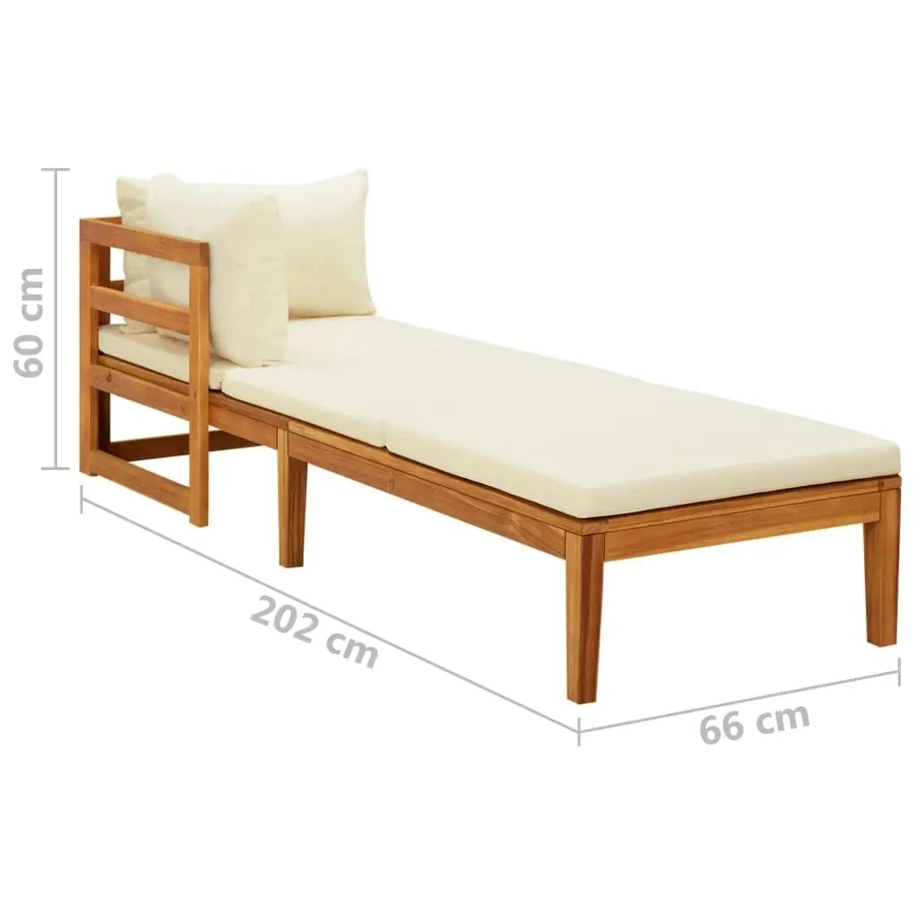 Sun Lounger with 1 Armrest Cream White Solid Acacia Wood 316313