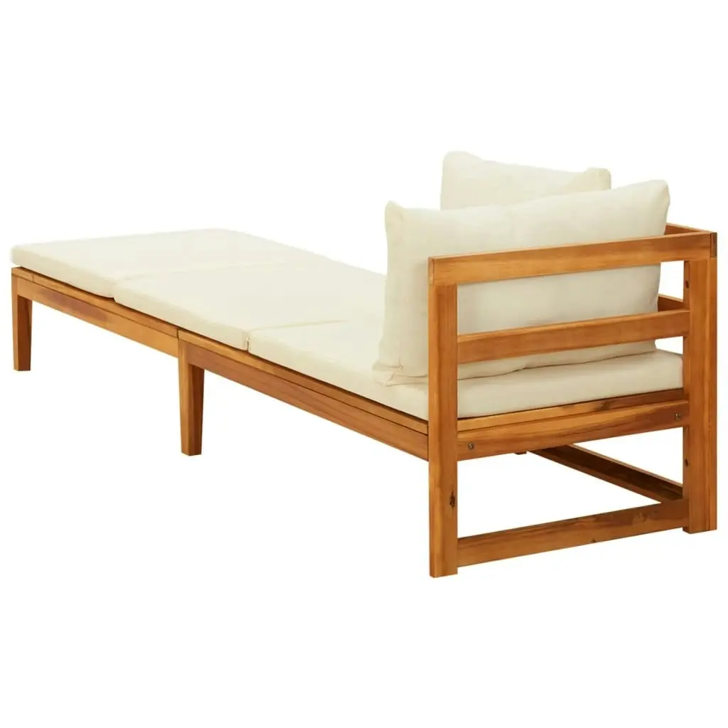 Sun Lounger with 1 Armrest Cream White Solid Acacia Wood 316313