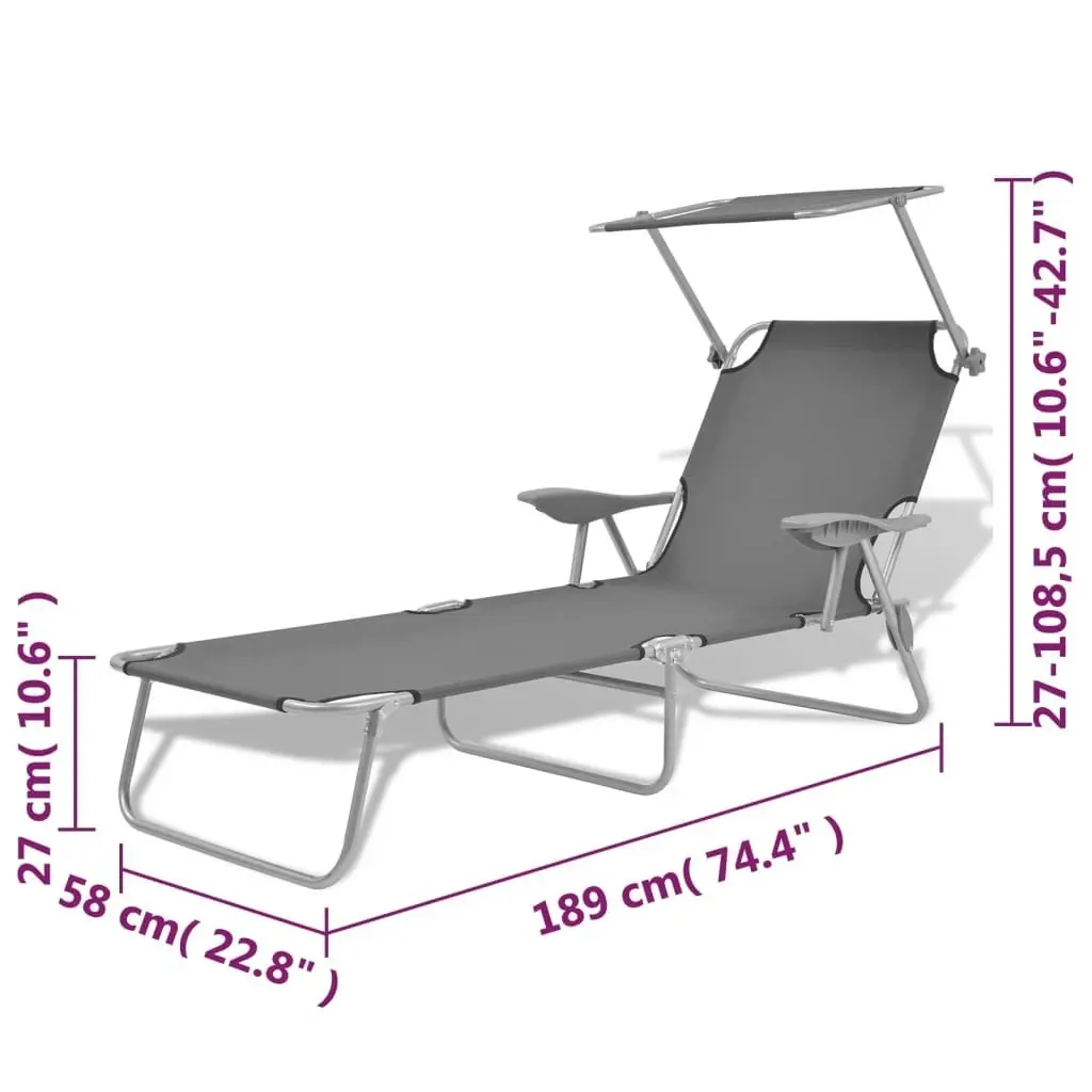 Sun Lounger with Canopy Steel Grey 42934