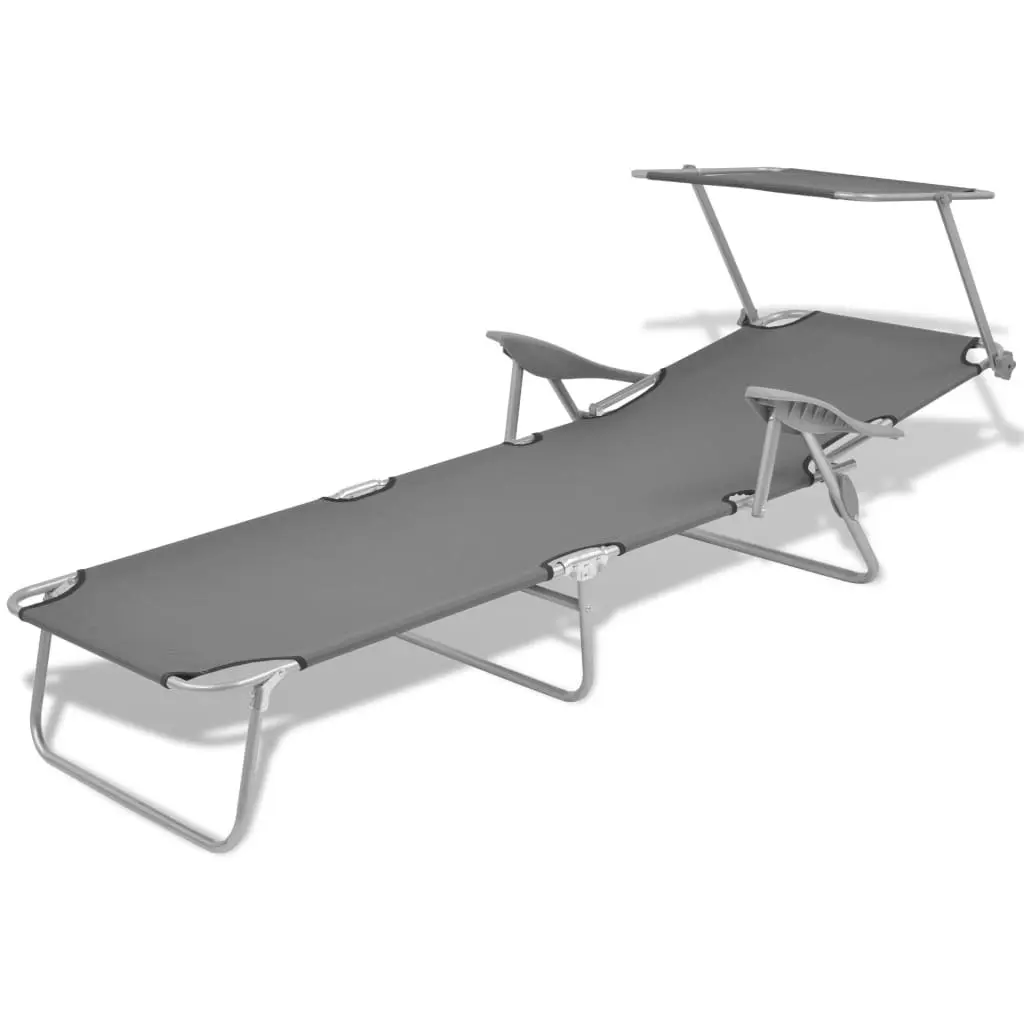 Sun Lounger with Canopy Steel Grey 42934