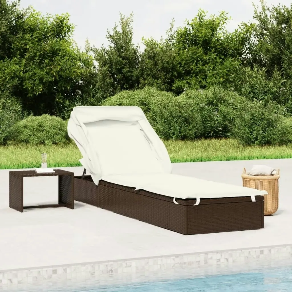 Sunbed with Foldable Roof Brown 213x63x97 cm Poly Rattan 319637