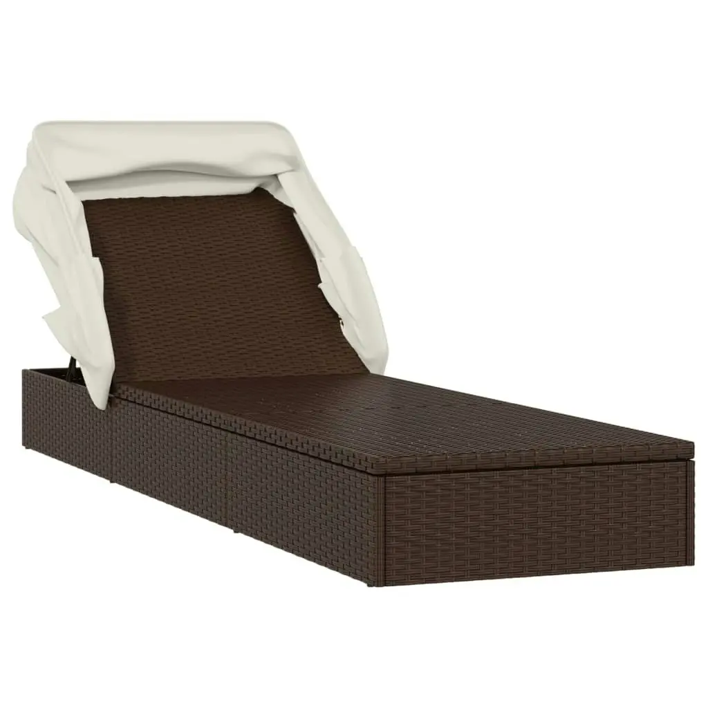 Sunbed with Foldable Roof Brown 213x63x97 cm Poly Rattan 319637