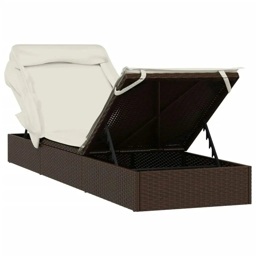 Sunbed with Foldable Roof Brown 213x63x97 cm Poly Rattan 319637