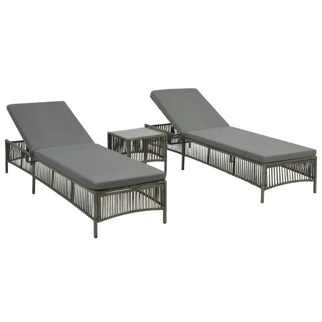 Sunloungers 2 pcs with Table Poly Rattan Grey 44456