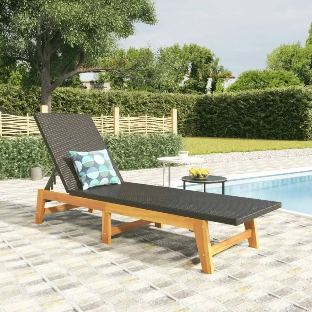 Sun Lounger Black and Brown Poly Rattan&Solid Wood Acacia 319726