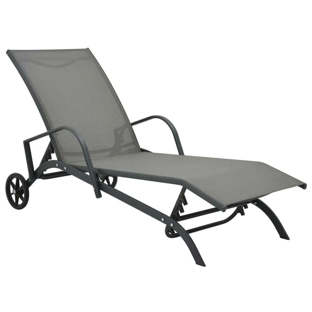 Sun Loungers 2 pcs with Table Textilene and Steel 47846