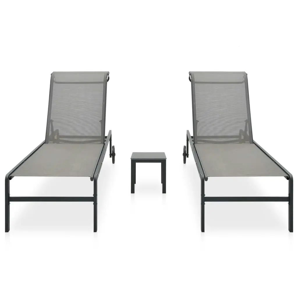 Sun Loungers 2 pcs with Table Textilene and Steel 47847