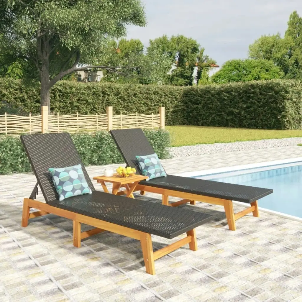 Sun Loungers 2 pcs Black and Brown Poly Rattan&Solid Wood Acacia 319728