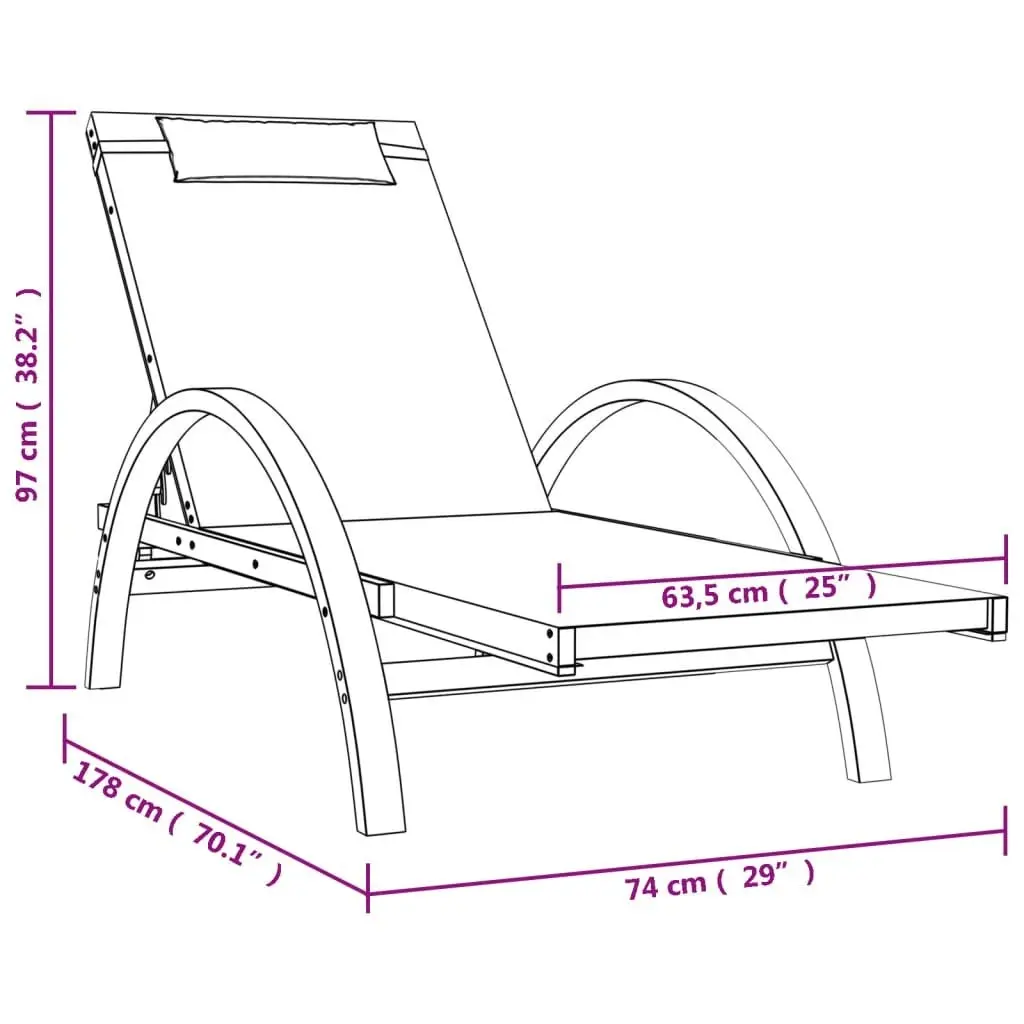 Sun Lounger with Pillow Grey Textilene and Solid Wood Poplar 363473