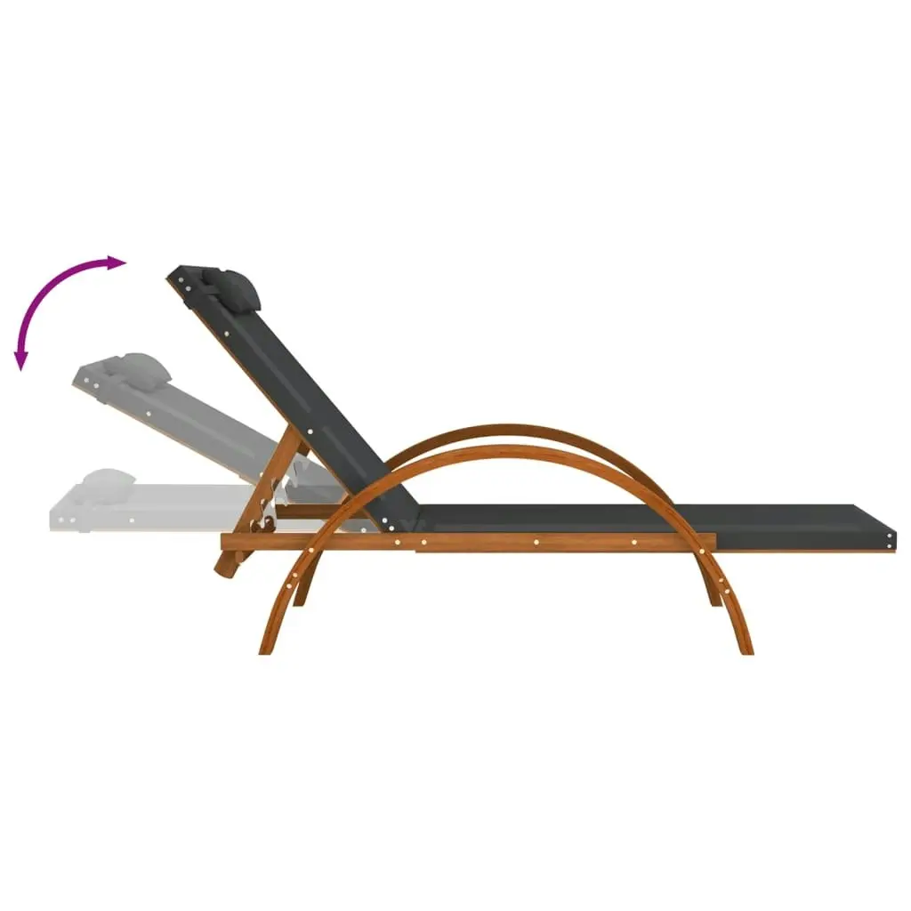 Sun Lounger with Pillow Grey Textilene and Solid Wood Poplar 363473