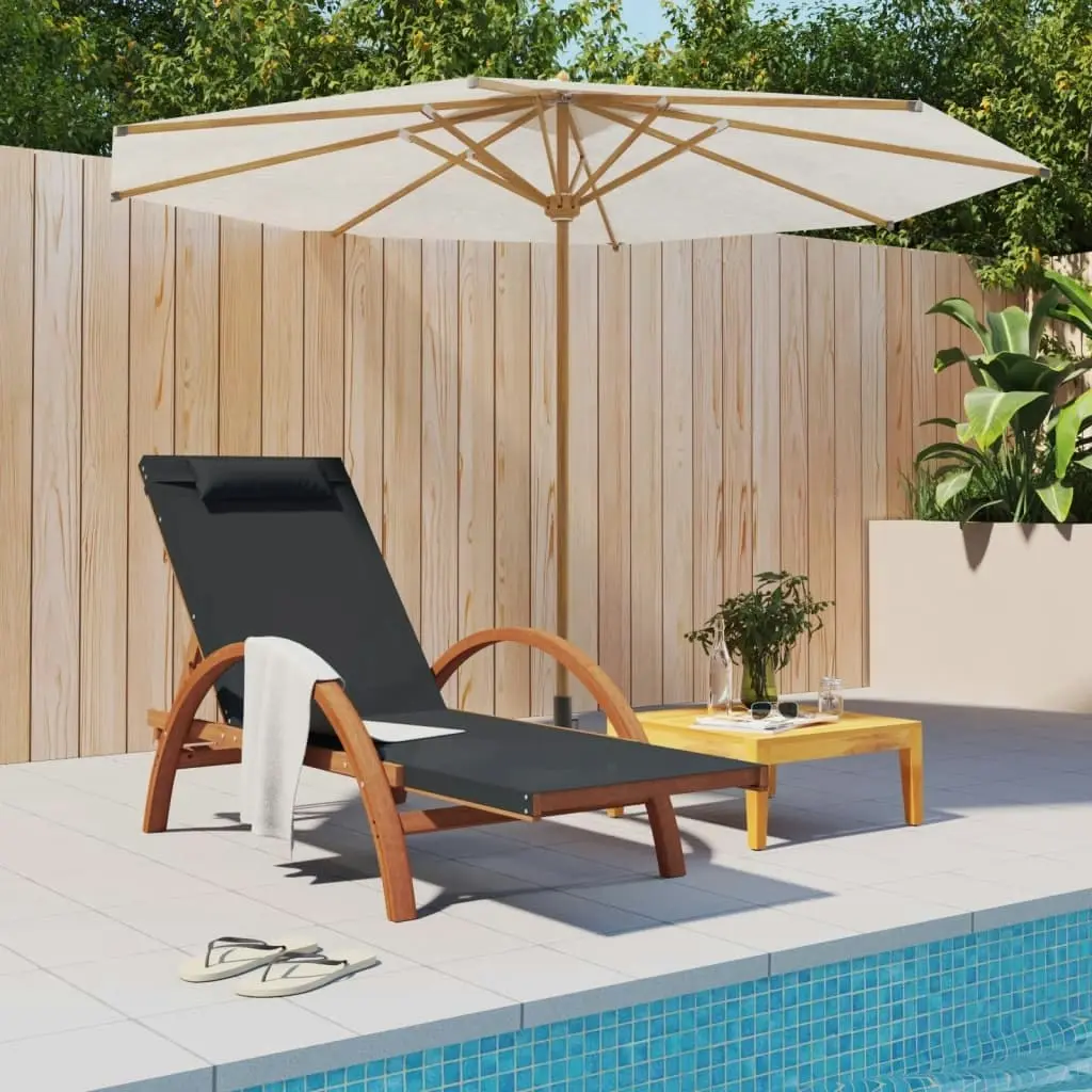 Sun Lounger with Pillow Grey Textilene and Solid Wood Poplar 363473