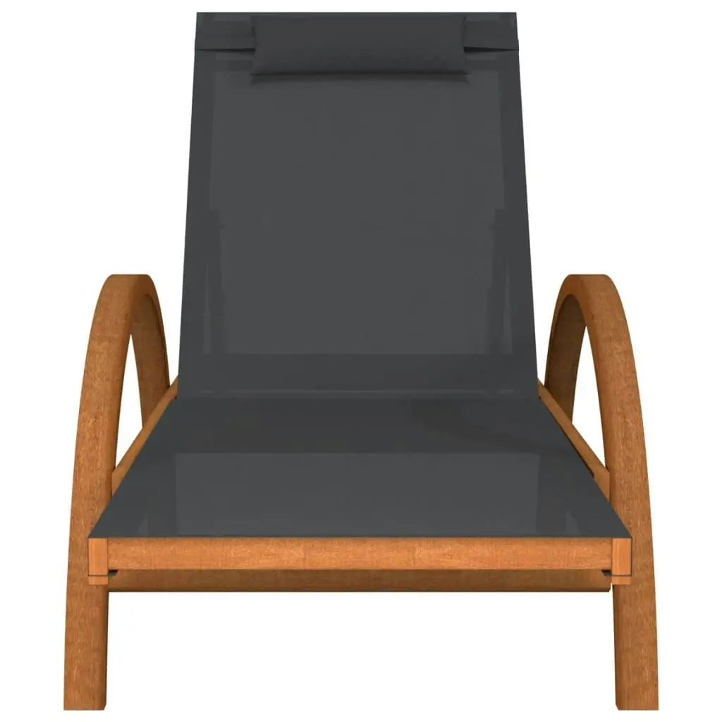 Sun Lounger with Pillow Grey Textilene and Solid Wood Poplar 363473