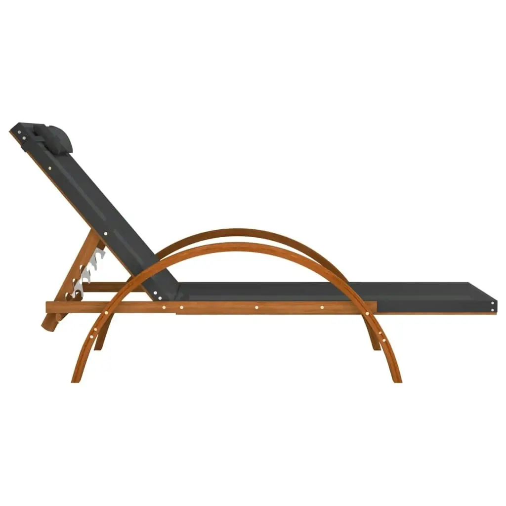 Sun Lounger with Pillow Grey Textilene and Solid Wood Poplar 363473