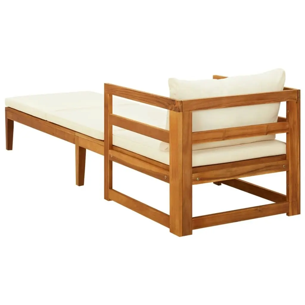 Sun Lounger with Cream White Cushions Solid Acacia Wood 316312