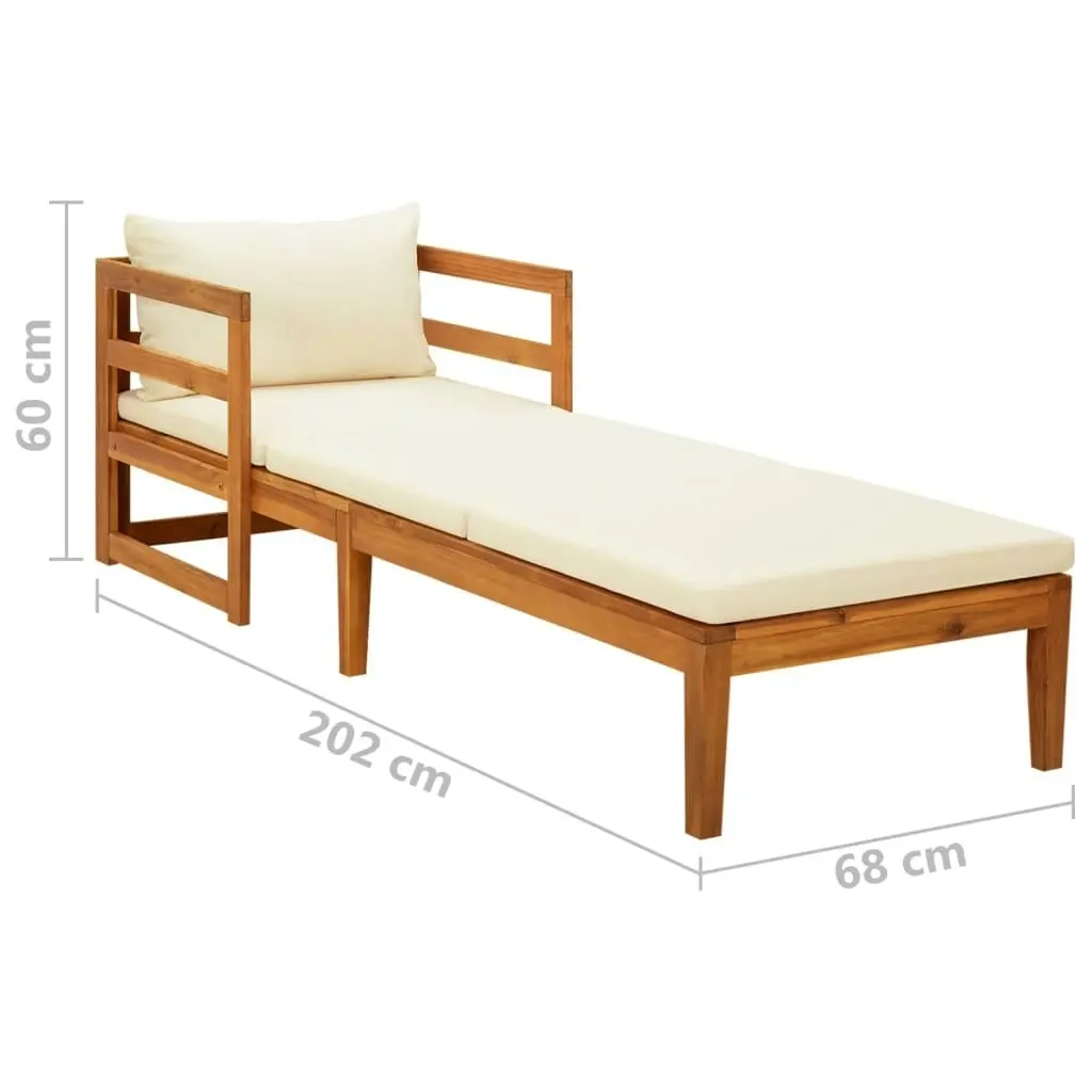 Sun Lounger with Cream White Cushions Solid Acacia Wood 316312