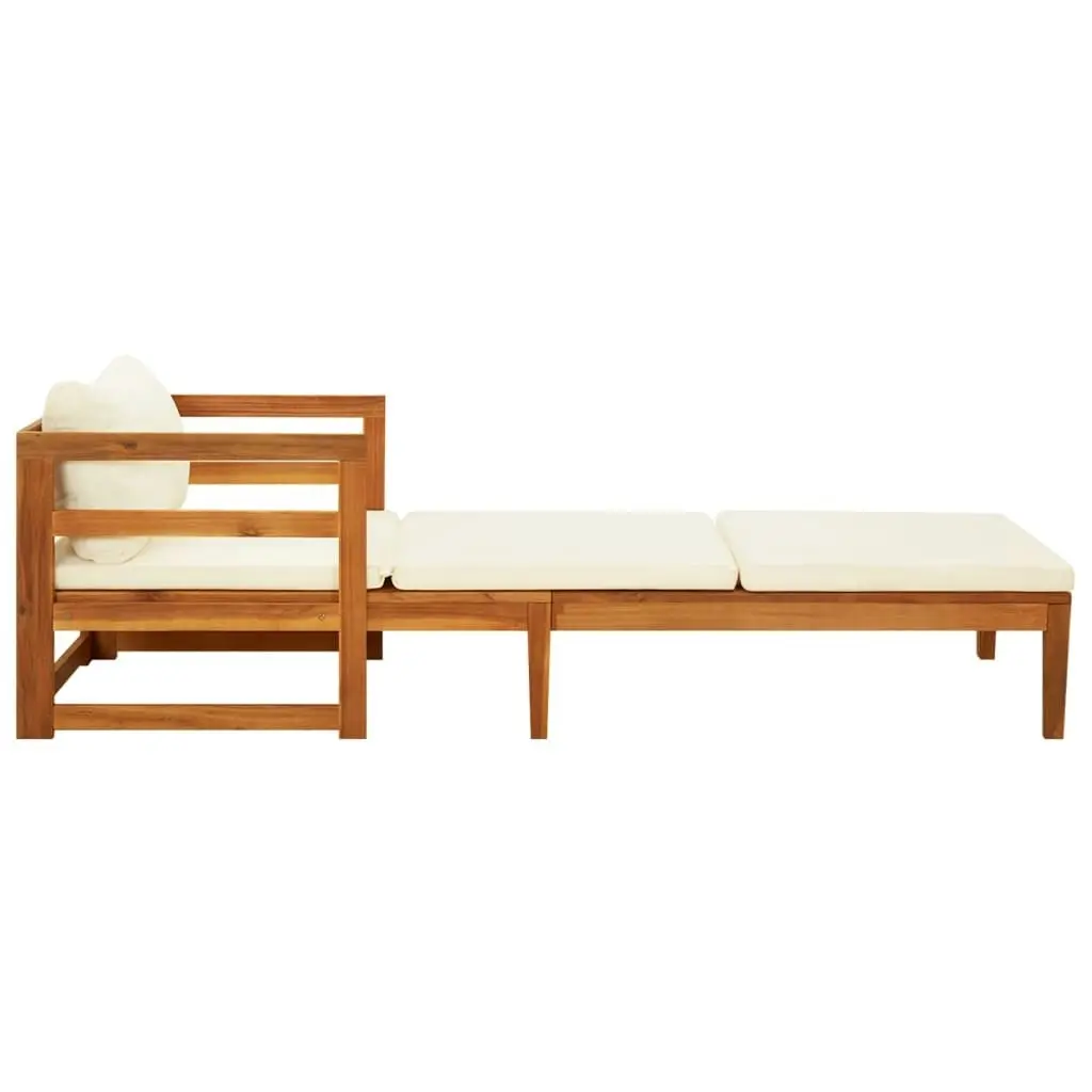 Sun Lounger with Cream White Cushions Solid Acacia Wood 316312