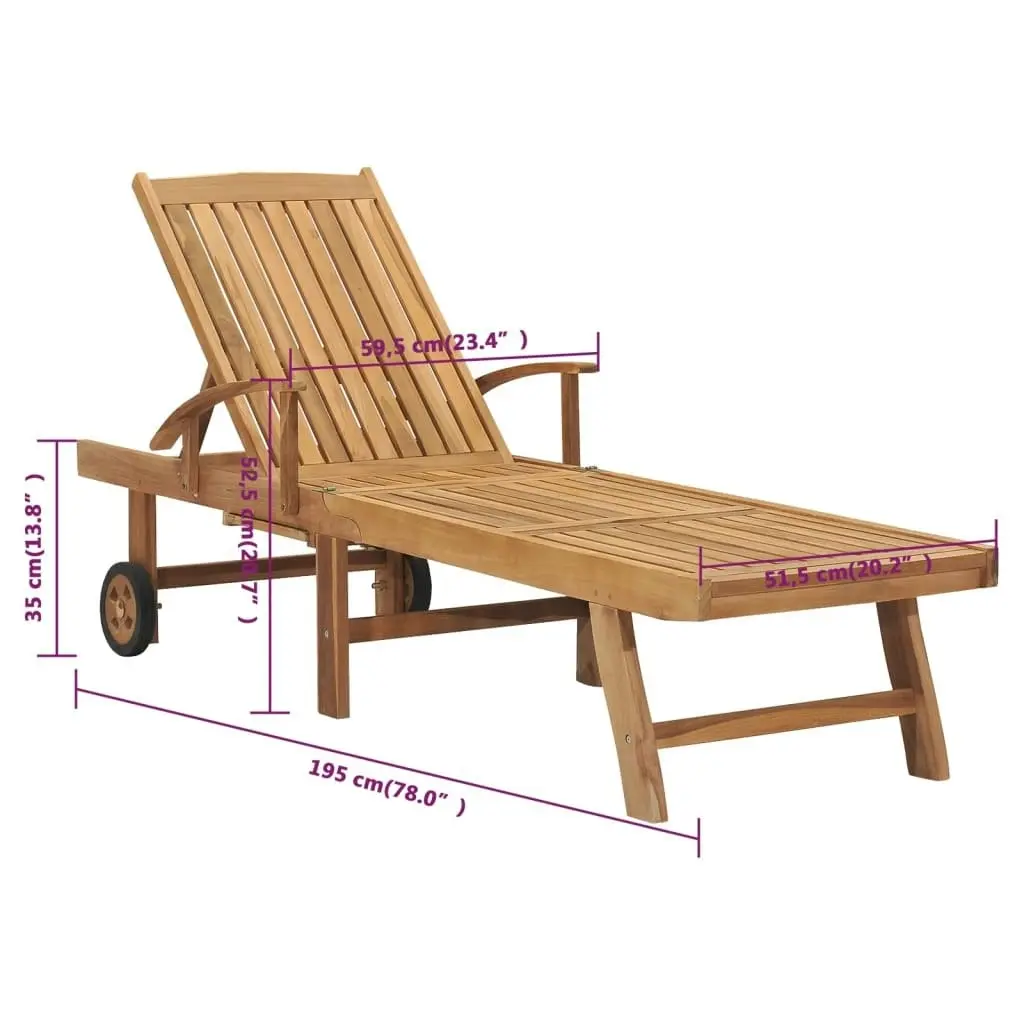 Sun Lounger with Table Solid Teak Wood 48017