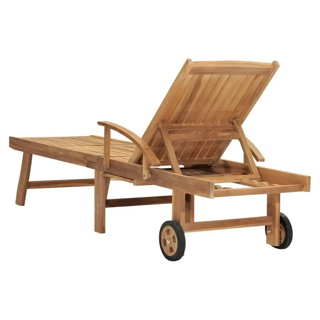 Sun Lounger with Table Solid Teak Wood 48017