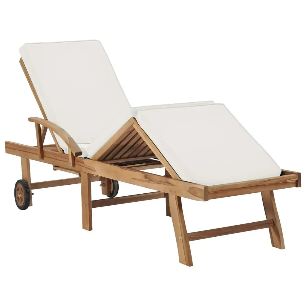 Sun Loungers with Cushions 2 pcs Solid Teak Wood Cream 3054633