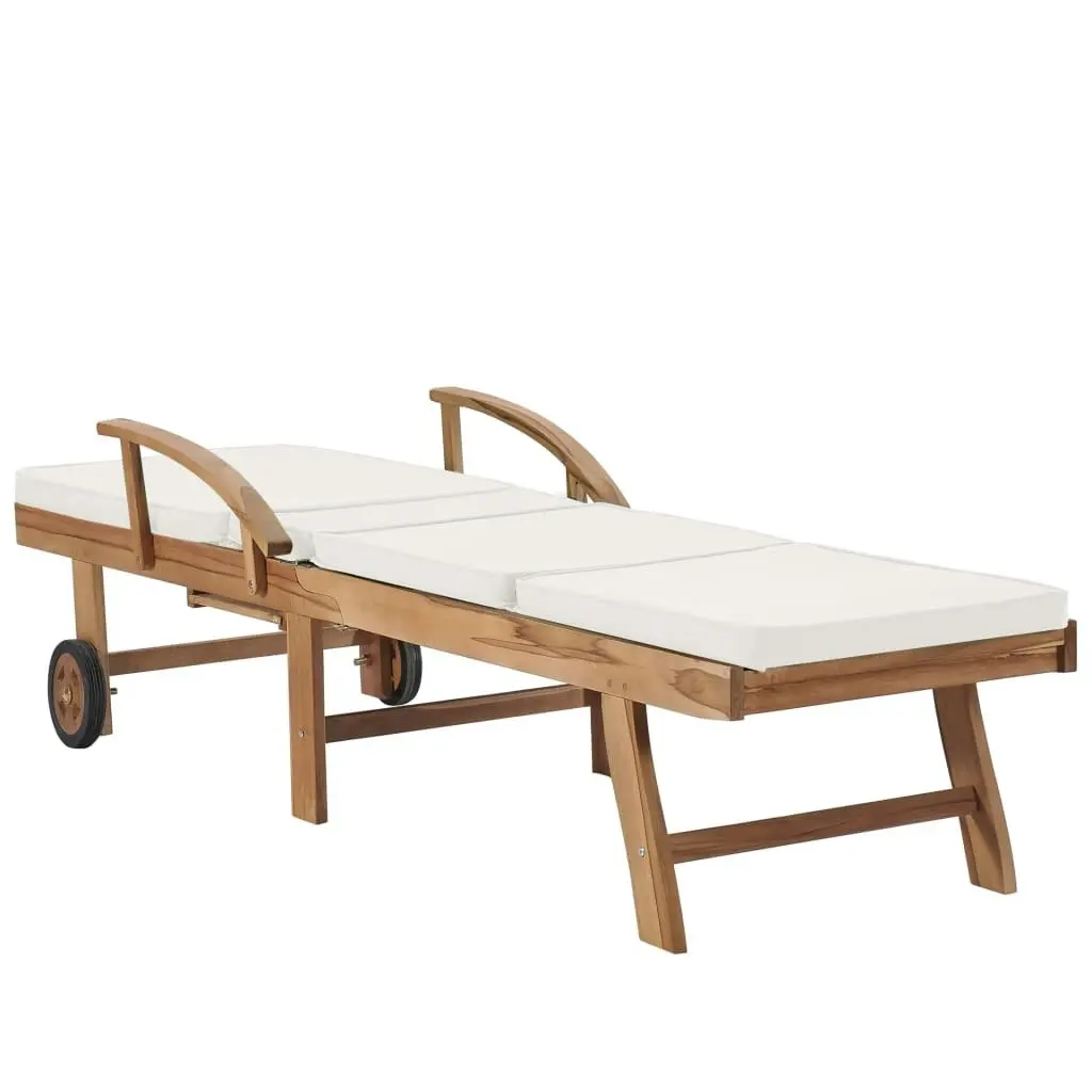 Sun Loungers with Cushions 2 pcs Solid Teak Wood Cream 3054633