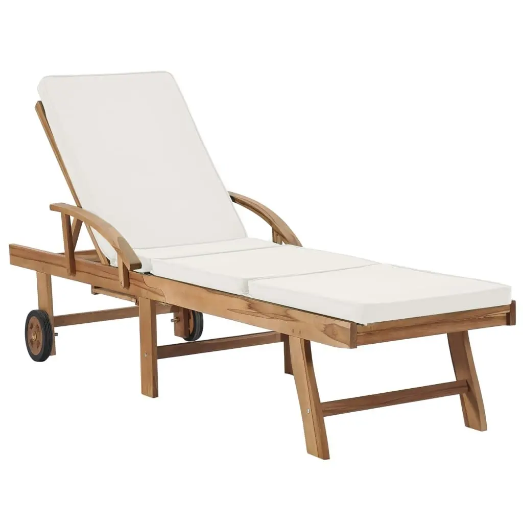 Sun Loungers with Cushions 2 pcs Solid Teak Wood Cream 3054633