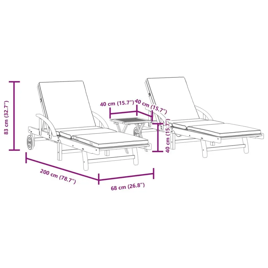 Sun Loungers 2 pcs with Table Solid Wood Acacia 3206367