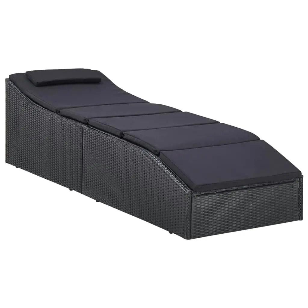 Sunbed with Cushion Poly Rattan Black 46541