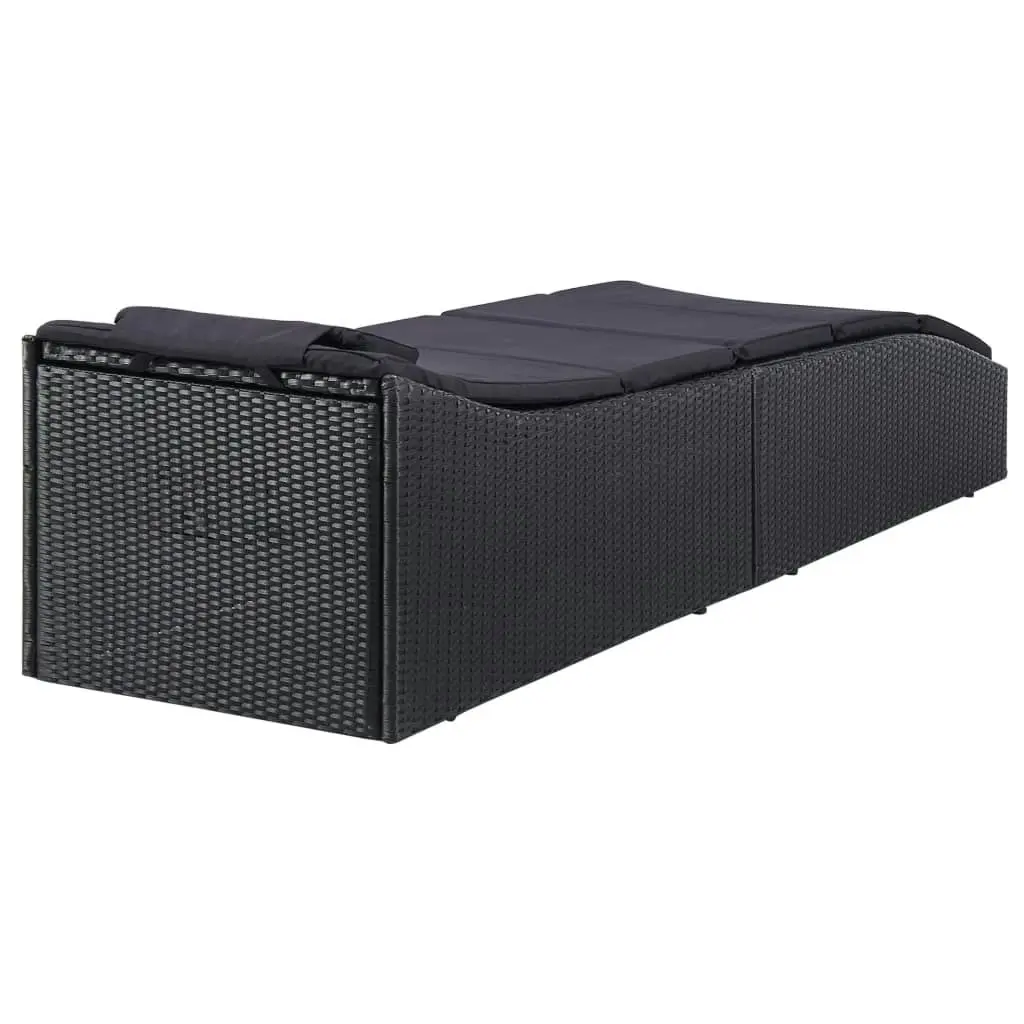 Sunbed with Cushion Poly Rattan Black 46541