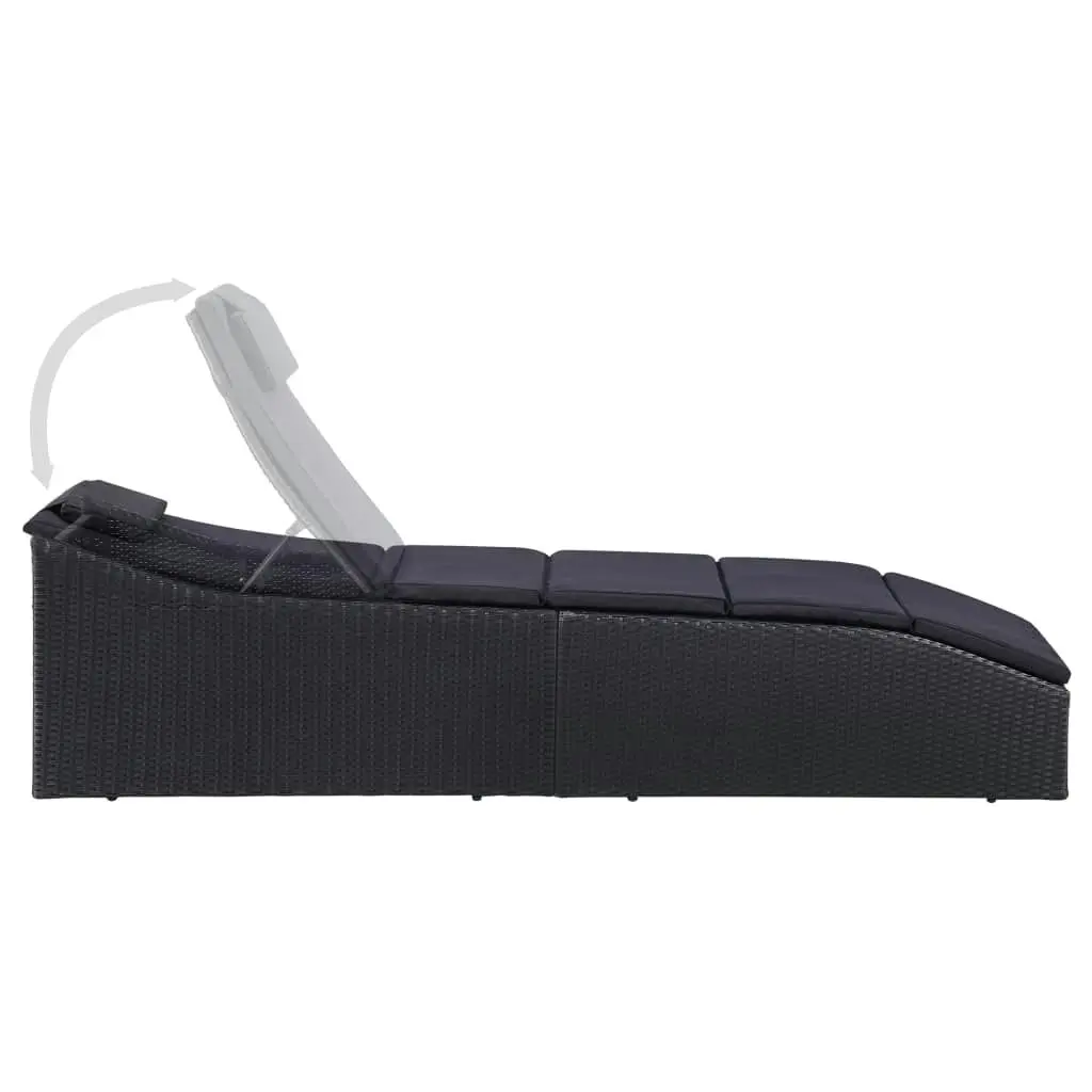 Sunbed with Cushion Poly Rattan Black 46541