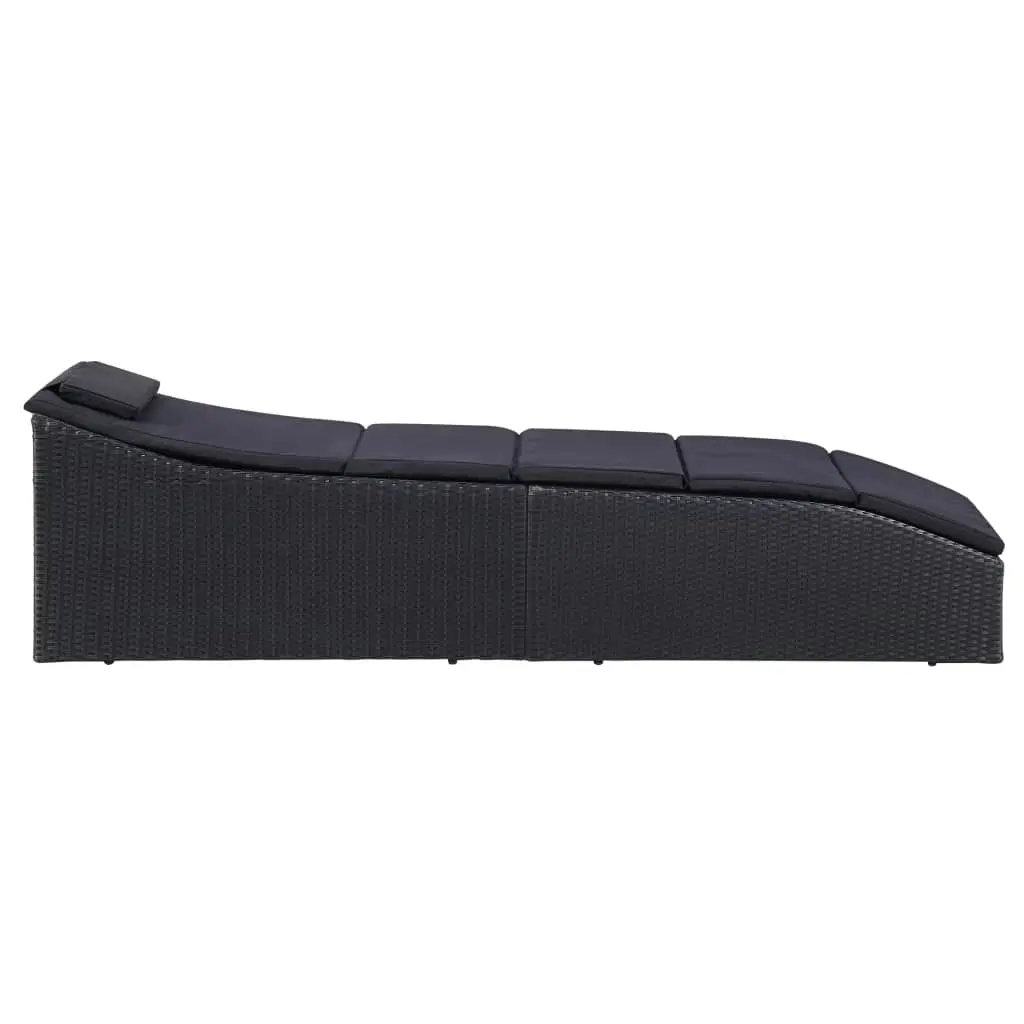 Sunbed with Cushion Poly Rattan Black 46541