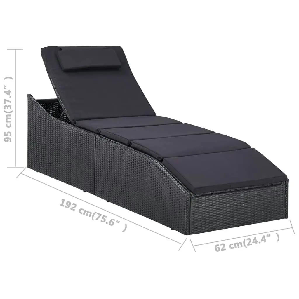 Sunbed with Cushion Poly Rattan Black 46541