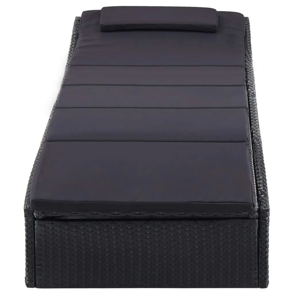 Sunbed with Cushion Poly Rattan Black 46541