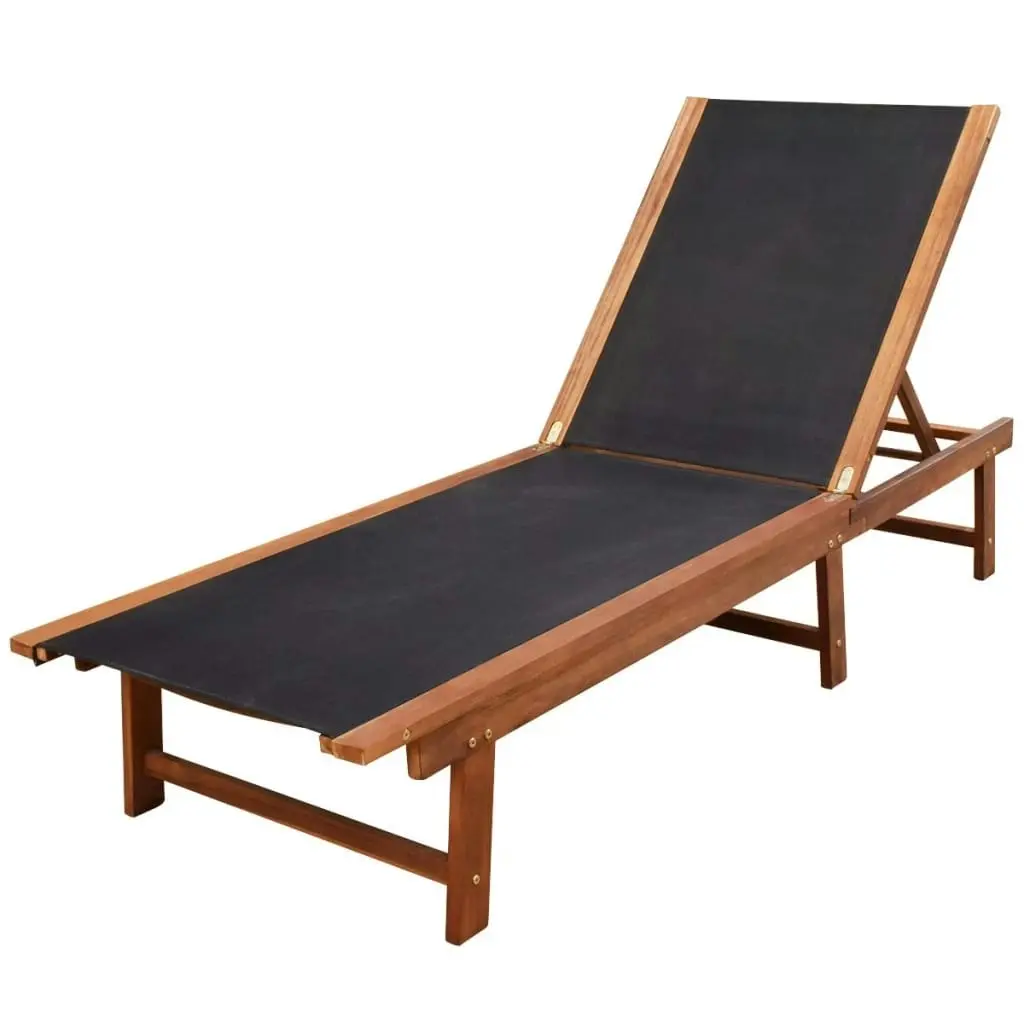 Sun Loungers 2 pcs with Table Solid Acacia Wood and Textilene 273752