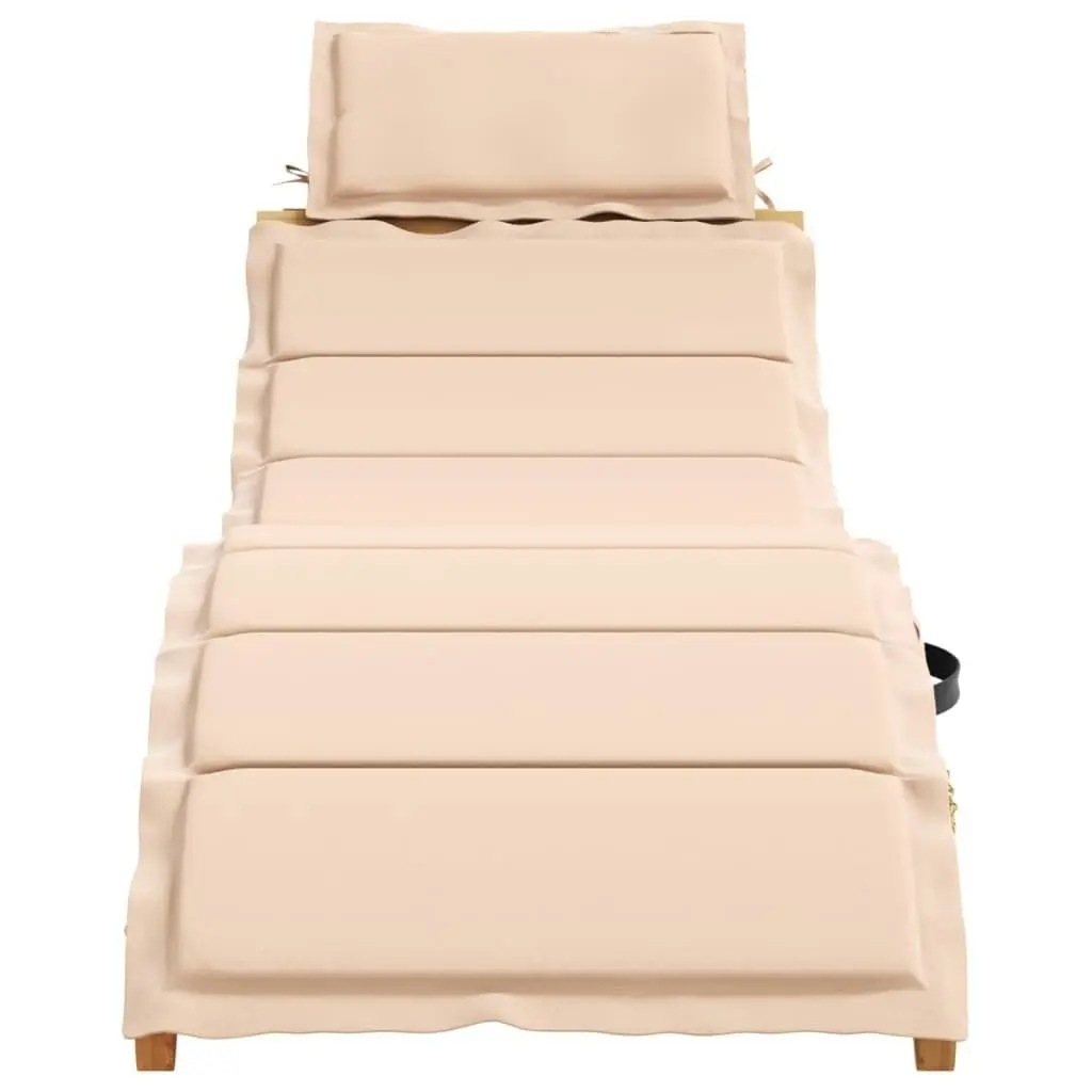 Sun Lounger with Cushion Beige Solid Wood Acacia 367635