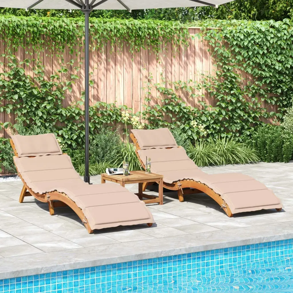 Sun Loungers with Cushions 2 pcs Beige Solid Wood Acacia 3214835