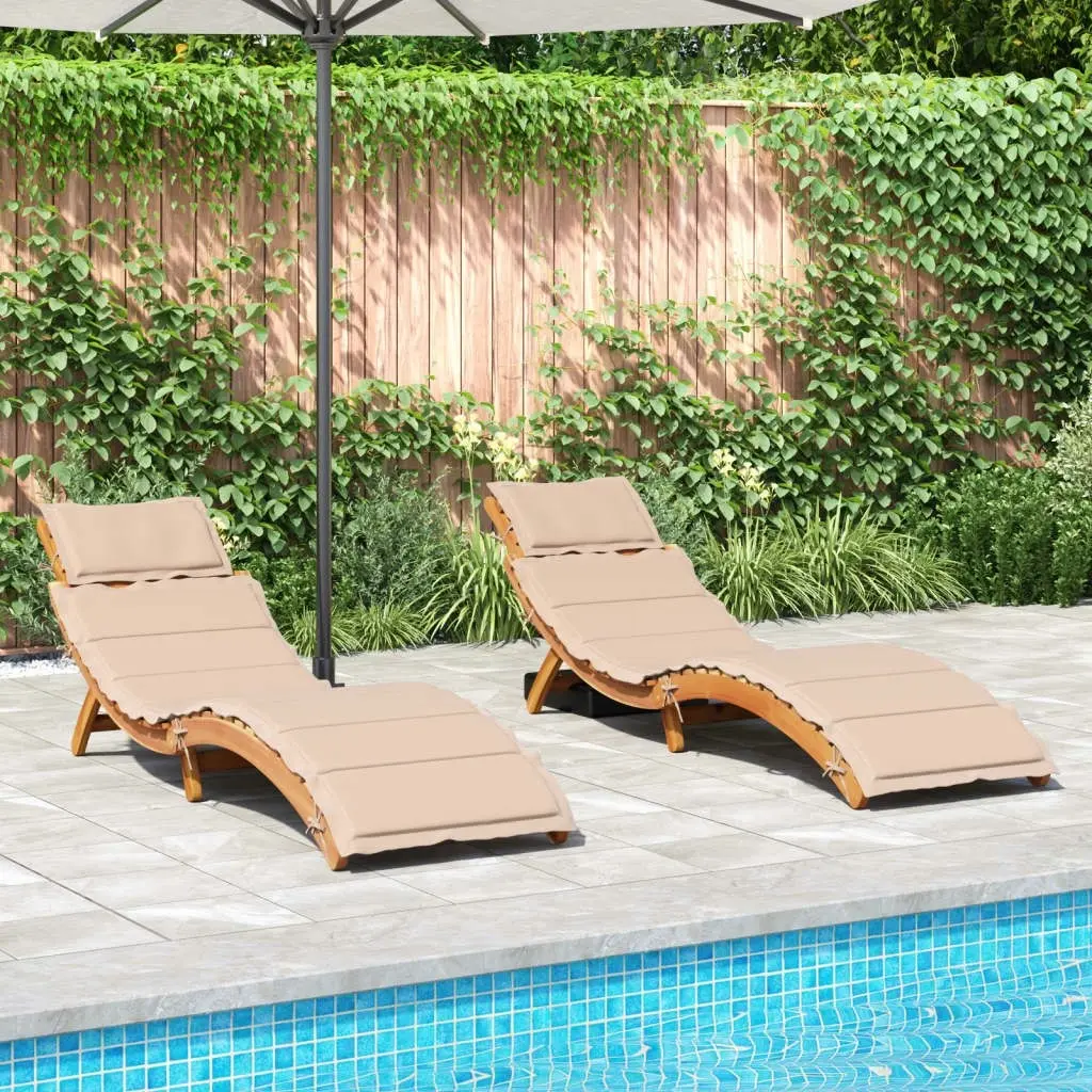 Sun Loungers with Cushions 2 pcs Beige Solid Wood Acacia 3214835