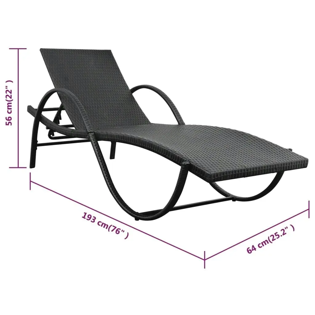 Sun Lounger with Cushion Poly Rattan Black 42884