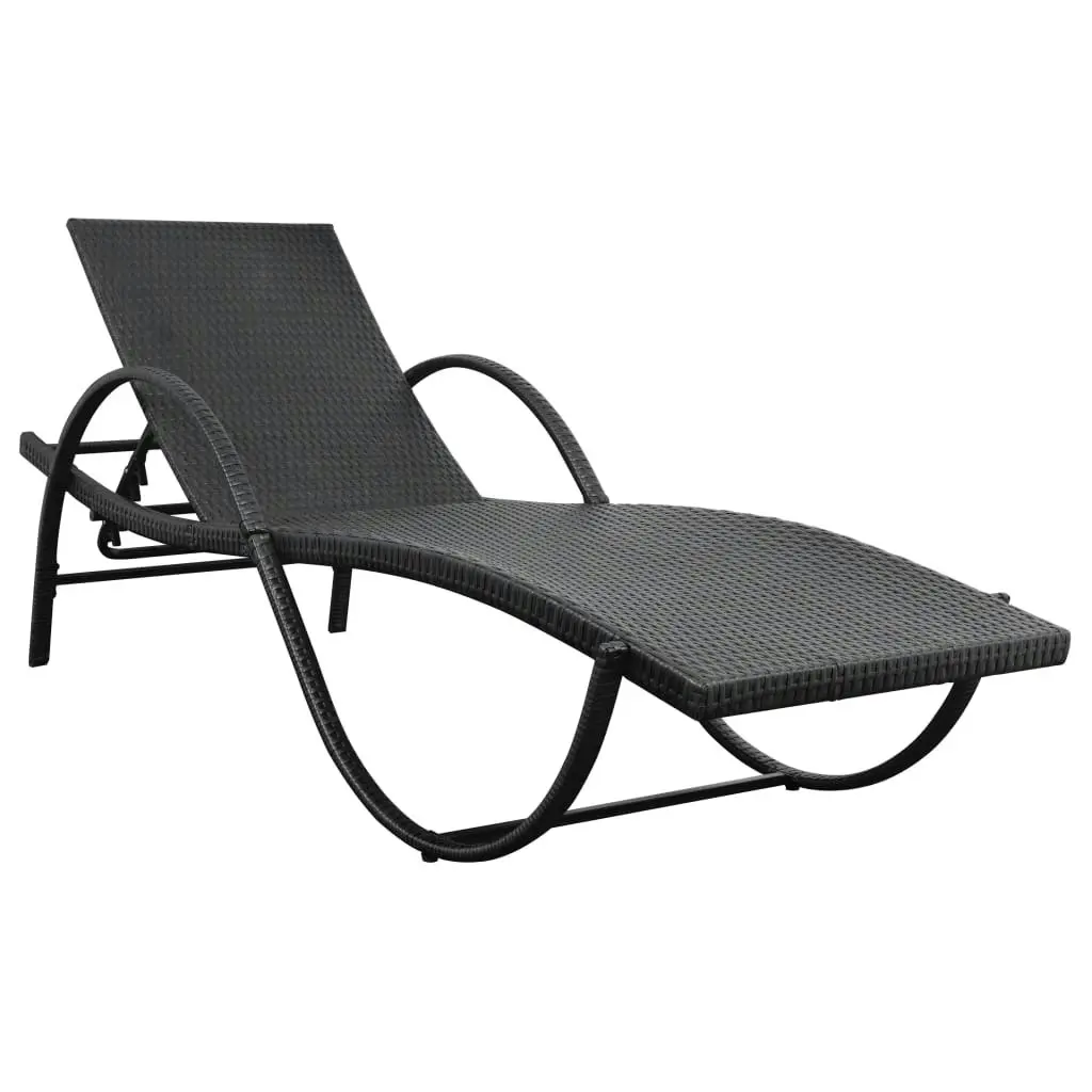 Sun Lounger with Cushion Poly Rattan Black 42884