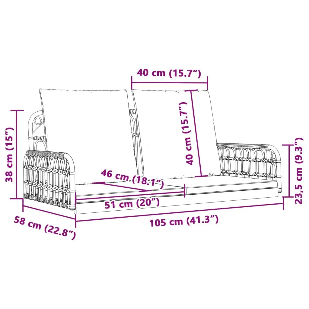 Swing Bench with Cushions 105x58x38 cm Poly Rattan and Steel 4009298