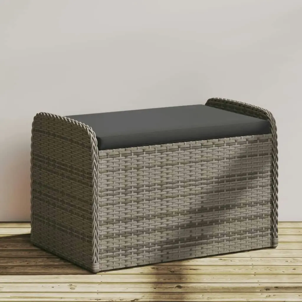 Storage Bench with Cushion Grey 80x51x52 cm Poly Rattan 365731