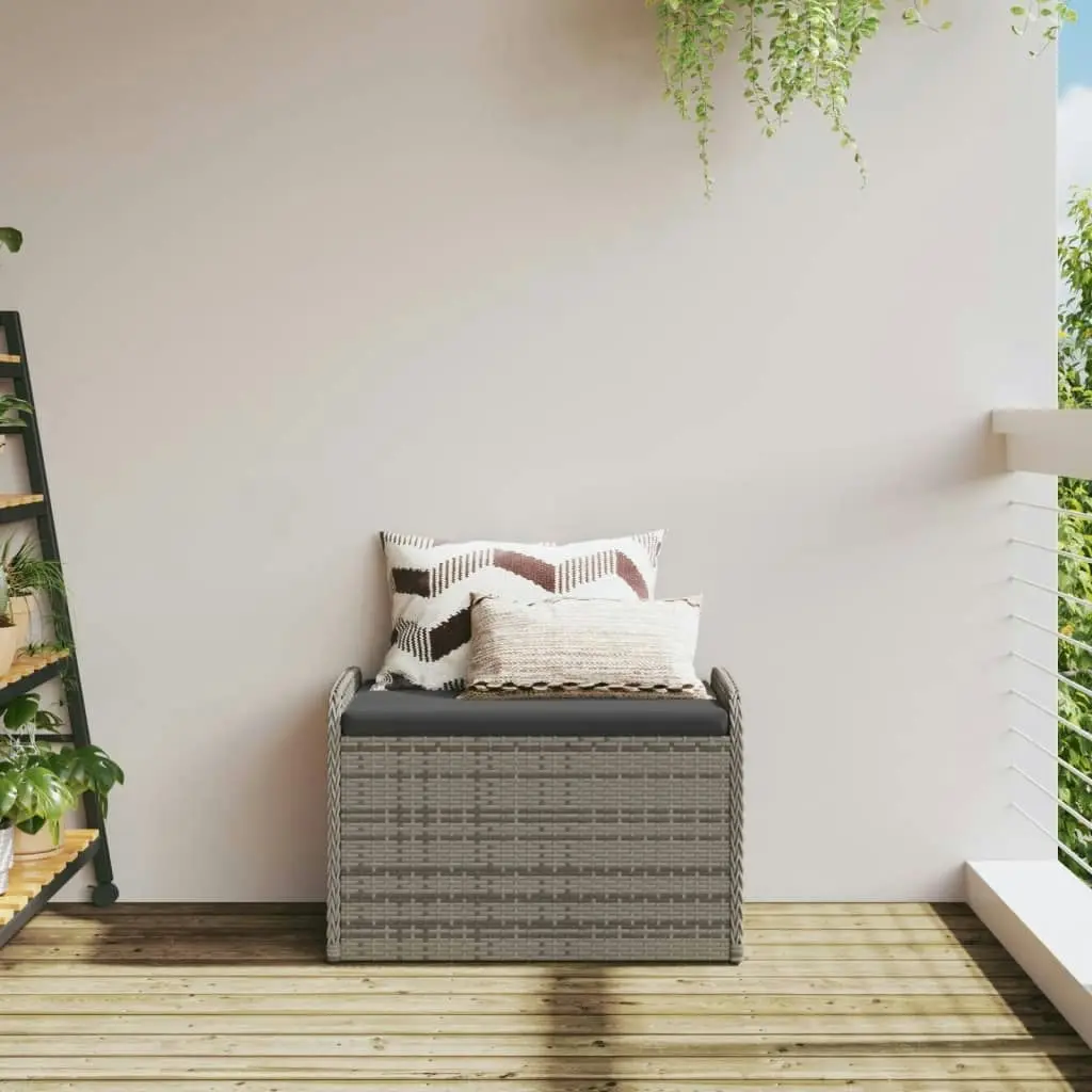 Storage Bench with Cushion Grey 80x51x52 cm Poly Rattan 365731