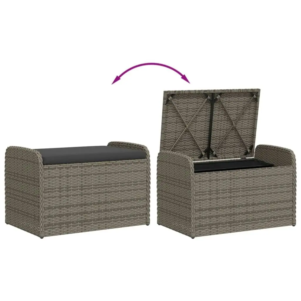 Storage Bench with Cushion Grey 80x51x52 cm Poly Rattan 365731