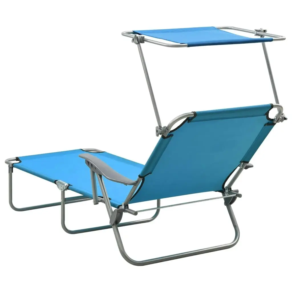 Sun Lounger with Canopy Steel Blue 310336