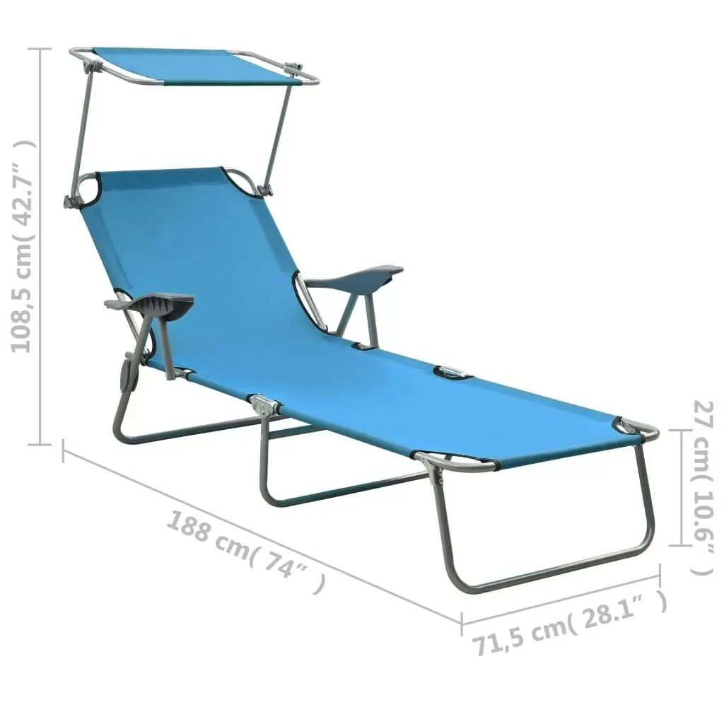 Sun Lounger with Canopy Steel Blue 310336