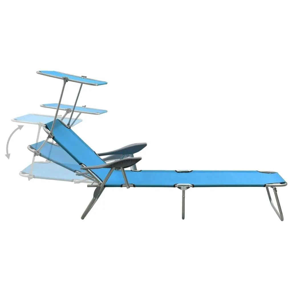 Sun Lounger with Canopy Steel Blue 310336