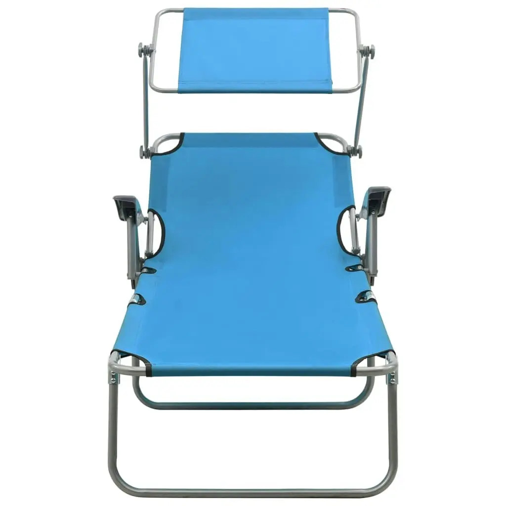 Sun Lounger with Canopy Steel Blue 310336