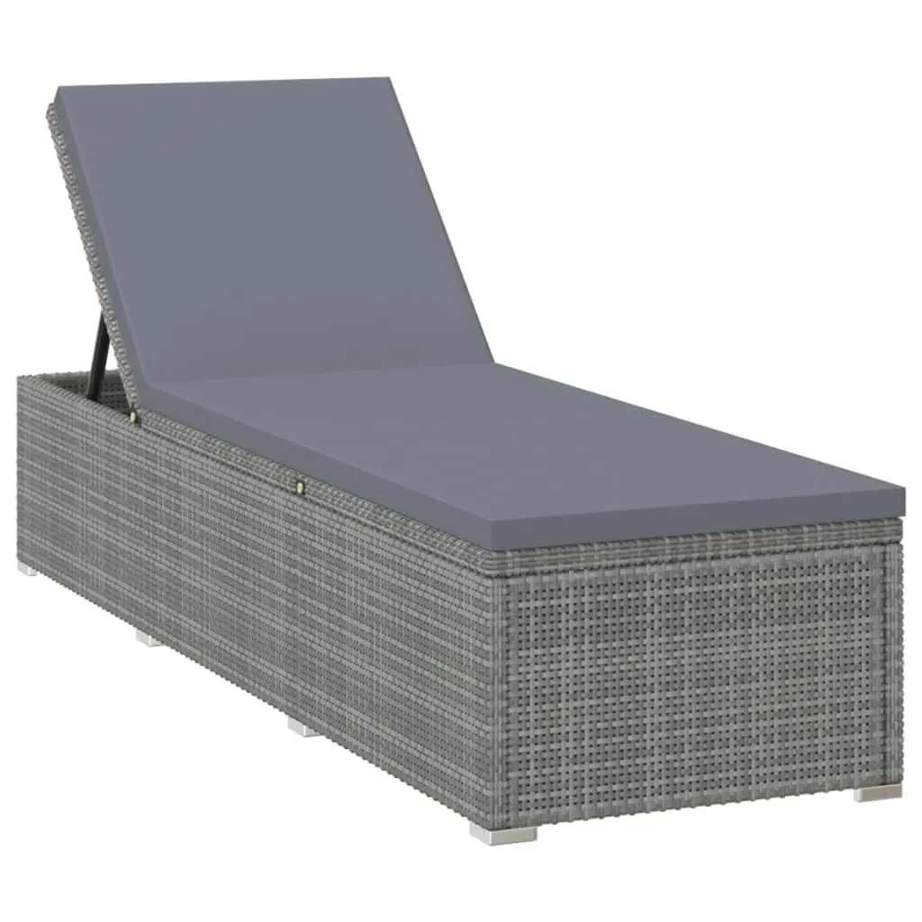 Sun Lounger with Cushion and Tea Table Poly Rattan Grey 46227