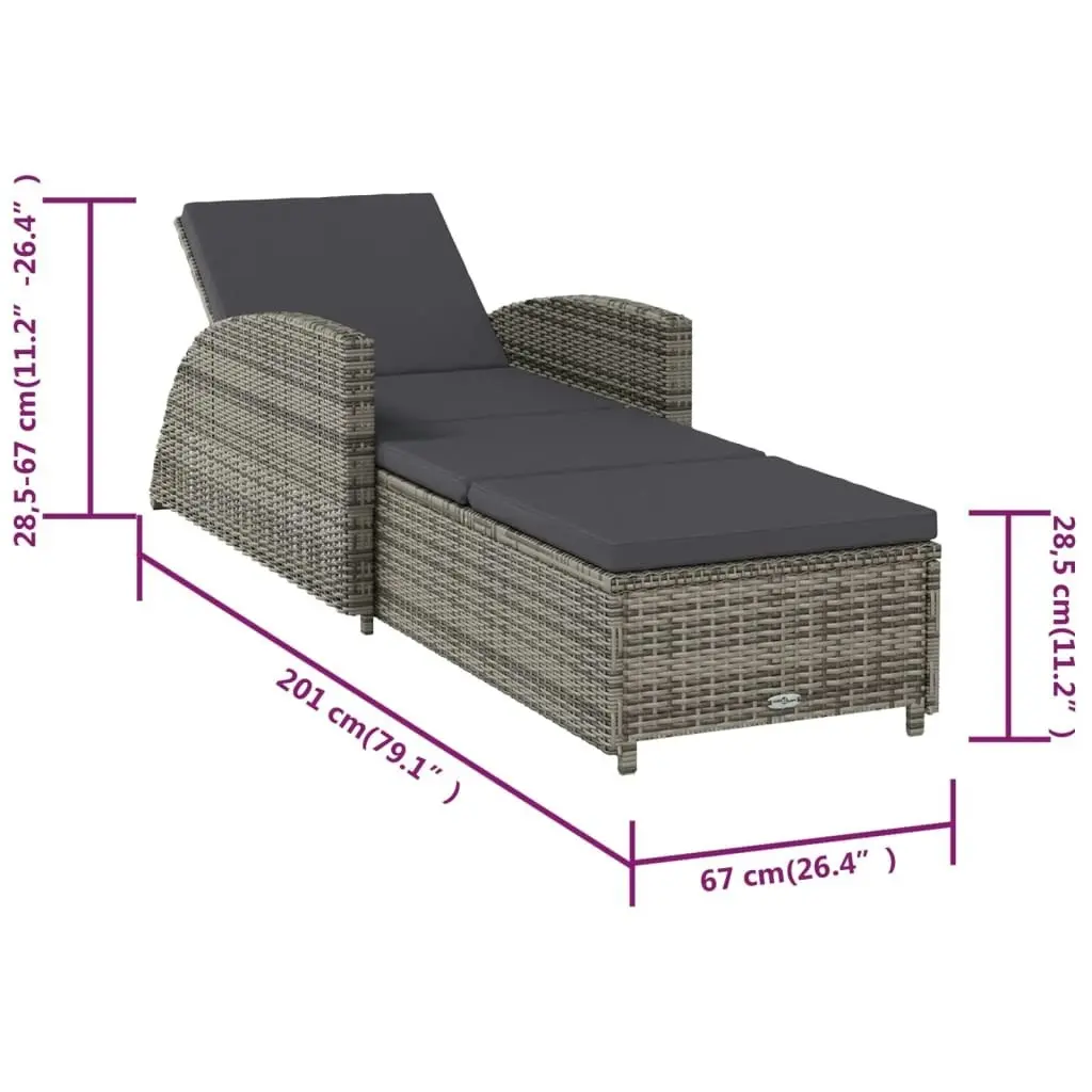 Sun Lounger with Dark Grey Cushion Poly Rattan Grey 317178